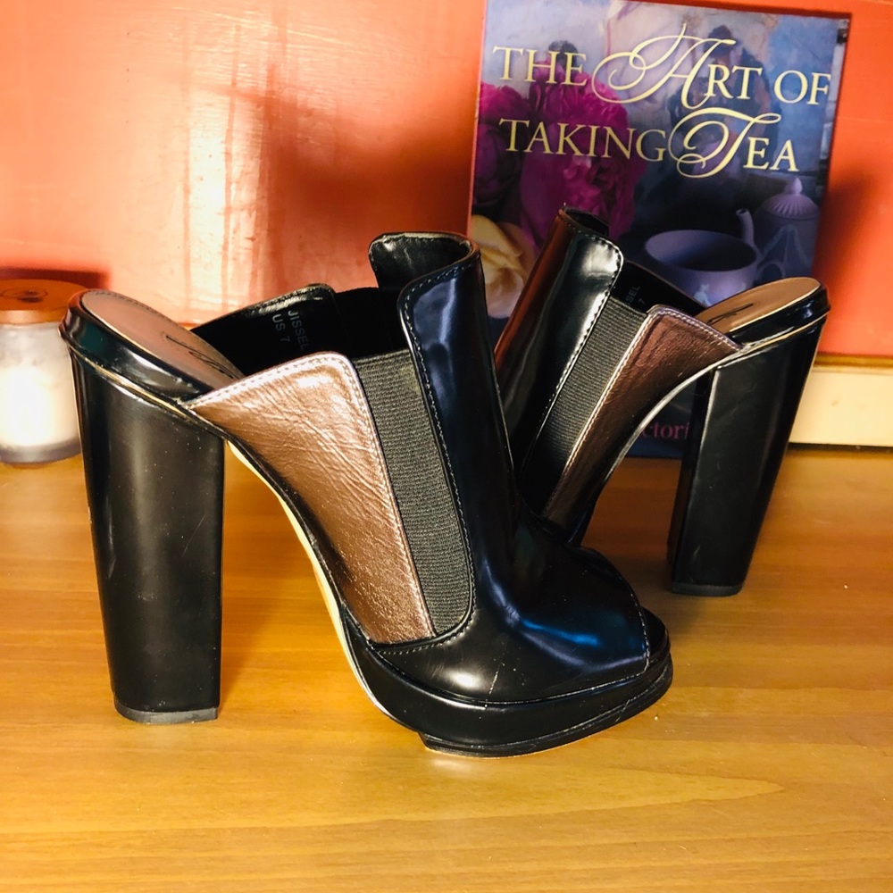 Leila Stone mules black/gunmetal women’s size 7